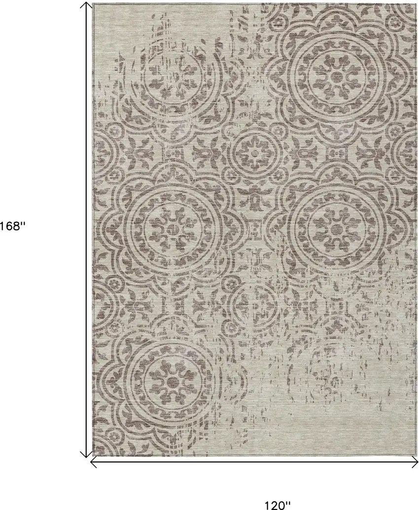 Taupe And Beige Medallion Washable Indoor Outdoor Area Rug Photo 3