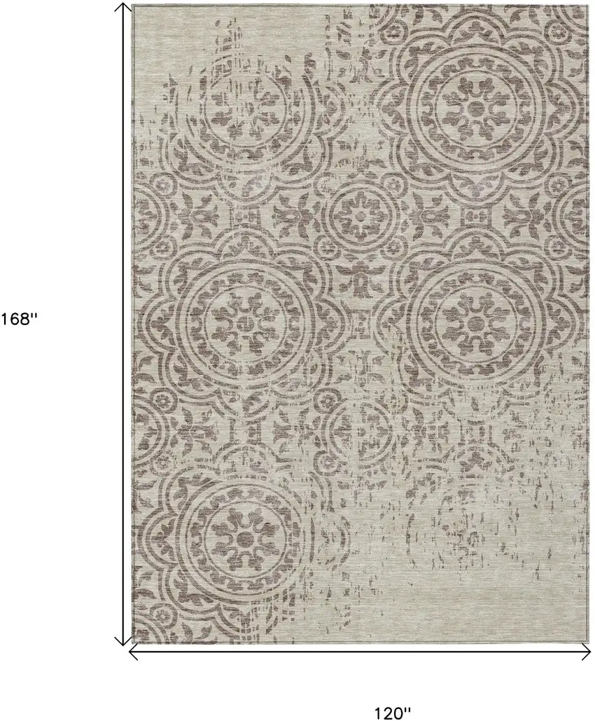 Taupe And Beige Medallion Washable Indoor Outdoor Area Rug Photo 3