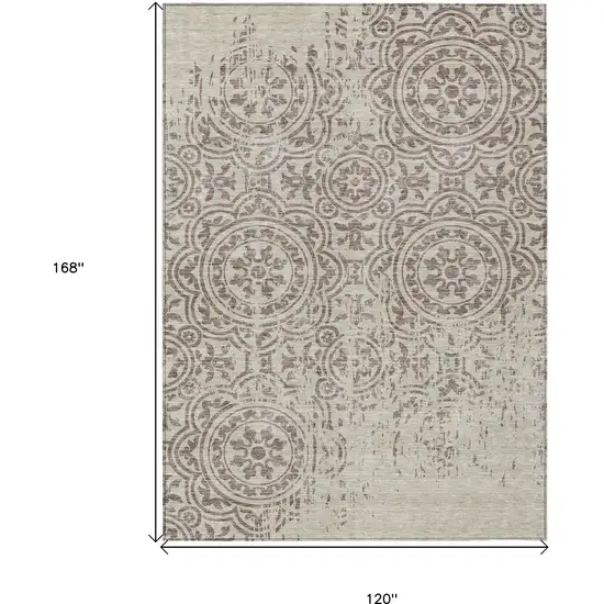 Taupe And Beige Medallion Washable Indoor Outdoor Area Rug Photo 3