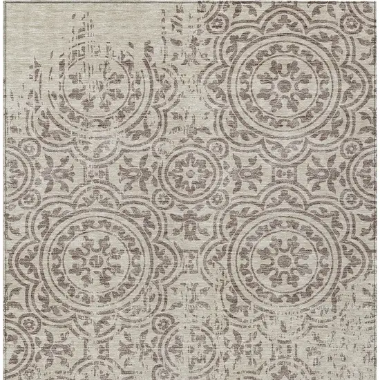 Taupe And Beige Medallion Washable Indoor Outdoor Area Rug Photo 7