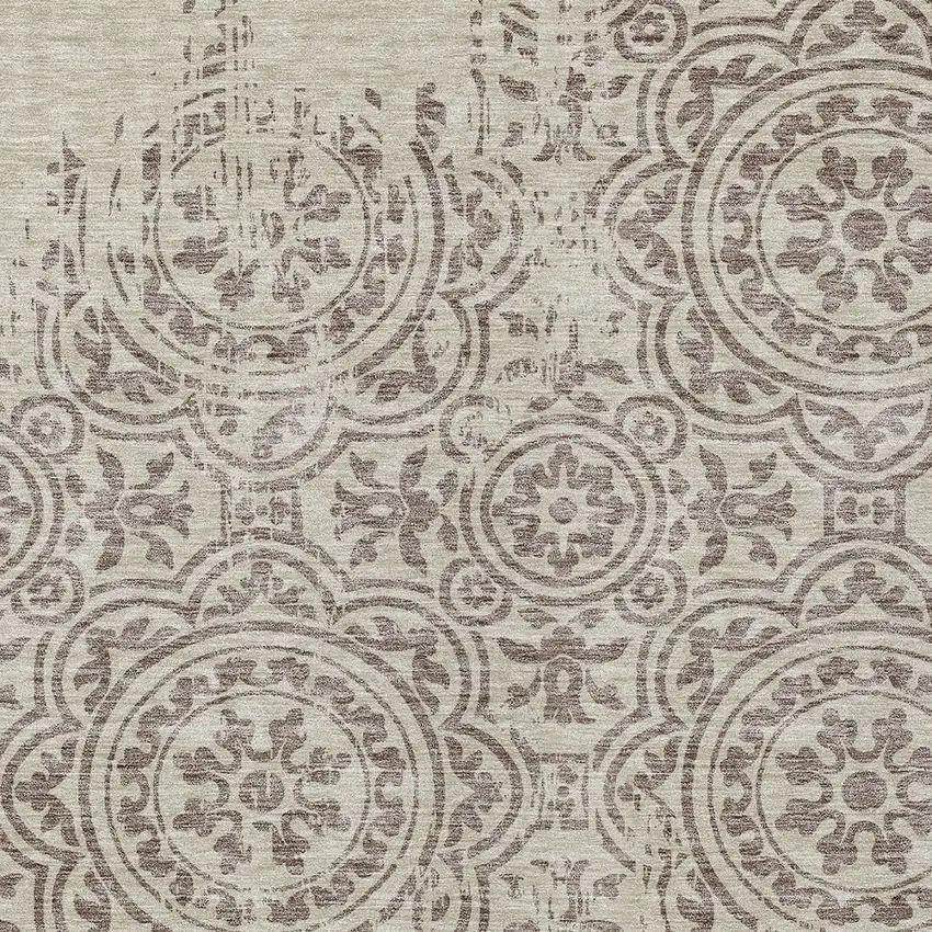Taupe And Beige Medallion Washable Indoor Outdoor Area Rug Photo 6