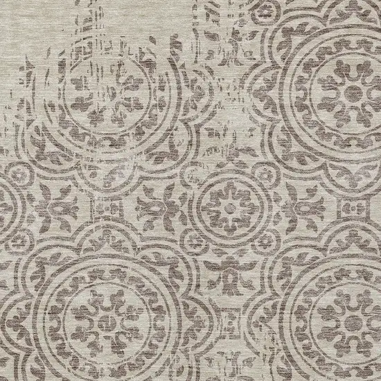 Taupe And Beige Medallion Washable Indoor Outdoor Area Rug Photo 6