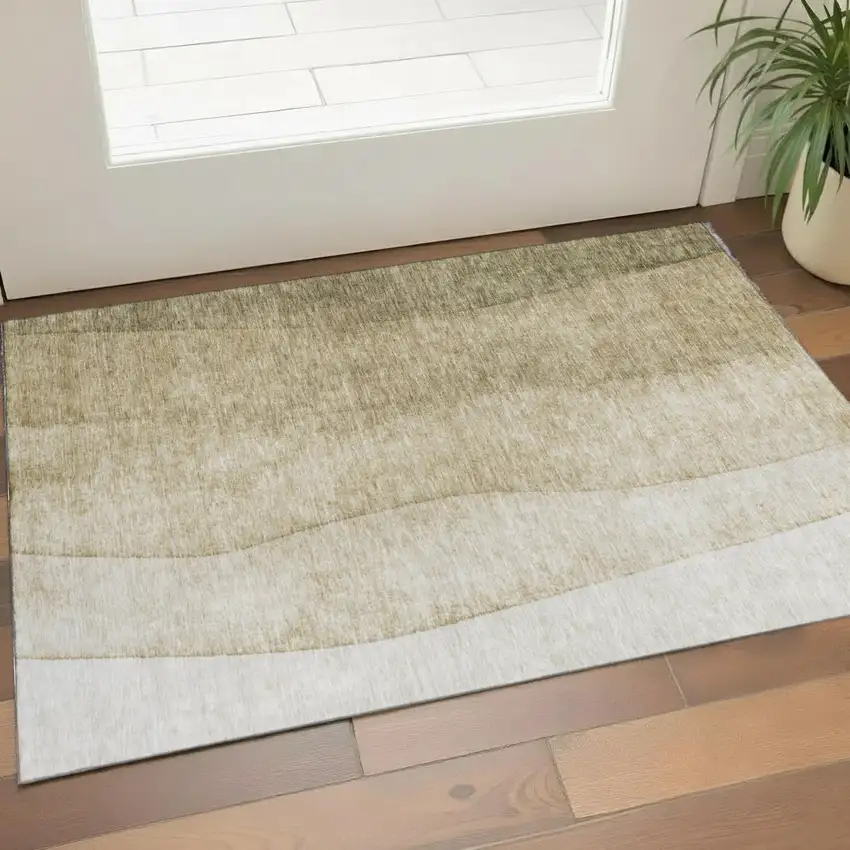 Taupe And Beige Ombre Washable Area Rug With UV Protection Photo 1