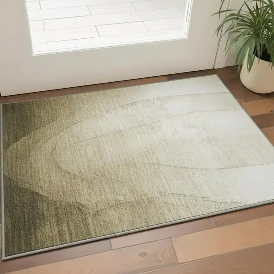 Taupe And Beige Ombre Washable Area Rug With UV Protection Photo 2