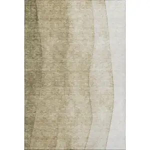 Photo of Taupe And Beige Ombre Washable Area Rug With UV Protection