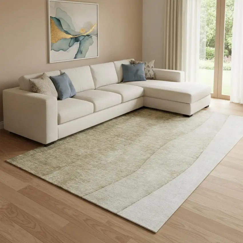 Taupe And Beige Ombre Washable Area Rug With UV Protection Photo 1