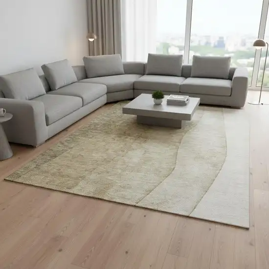 Taupe And Beige Ombre Washable Area Rug With UV Protection Photo 2