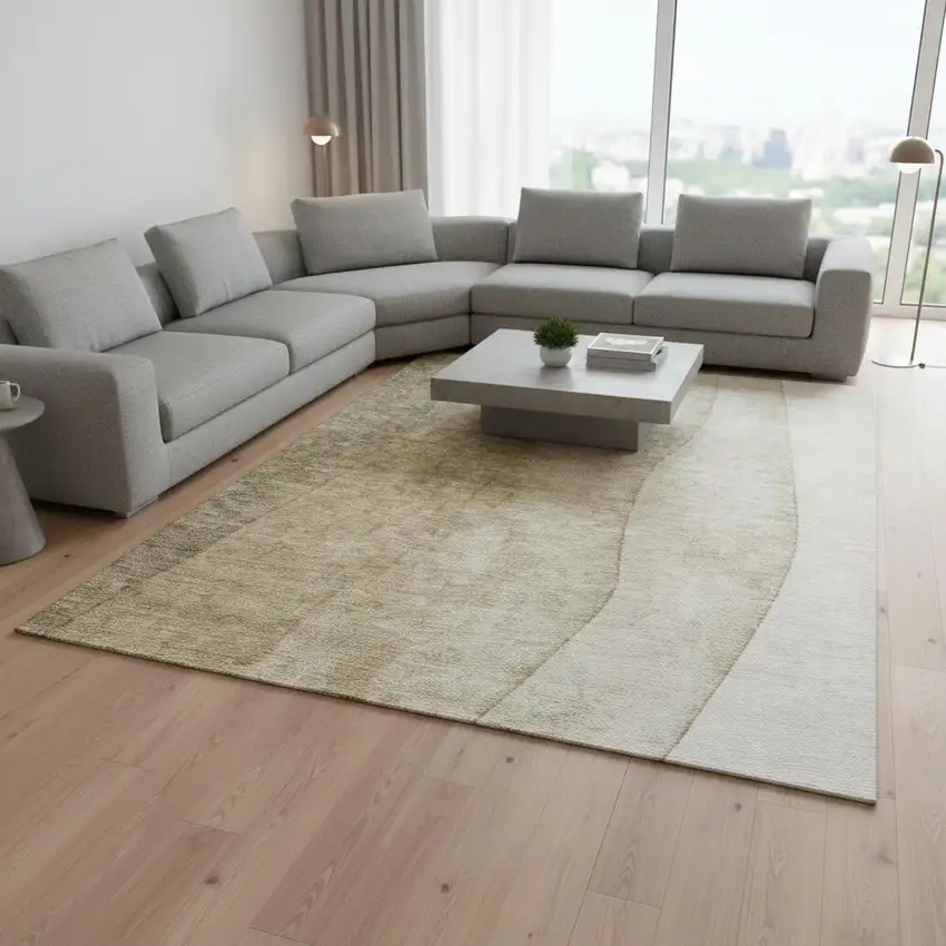 Taupe And Beige Ombre Washable Area Rug With UV Protection Photo 2