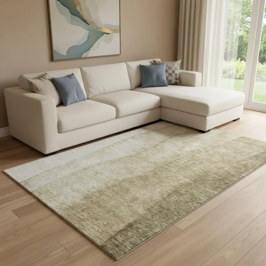 Taupe And Beige Ombre Washable Area Rug With UV Protection Photo 1