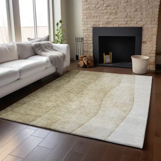 Taupe And Beige Ombre Washable Area Rug With UV Protection Photo 5