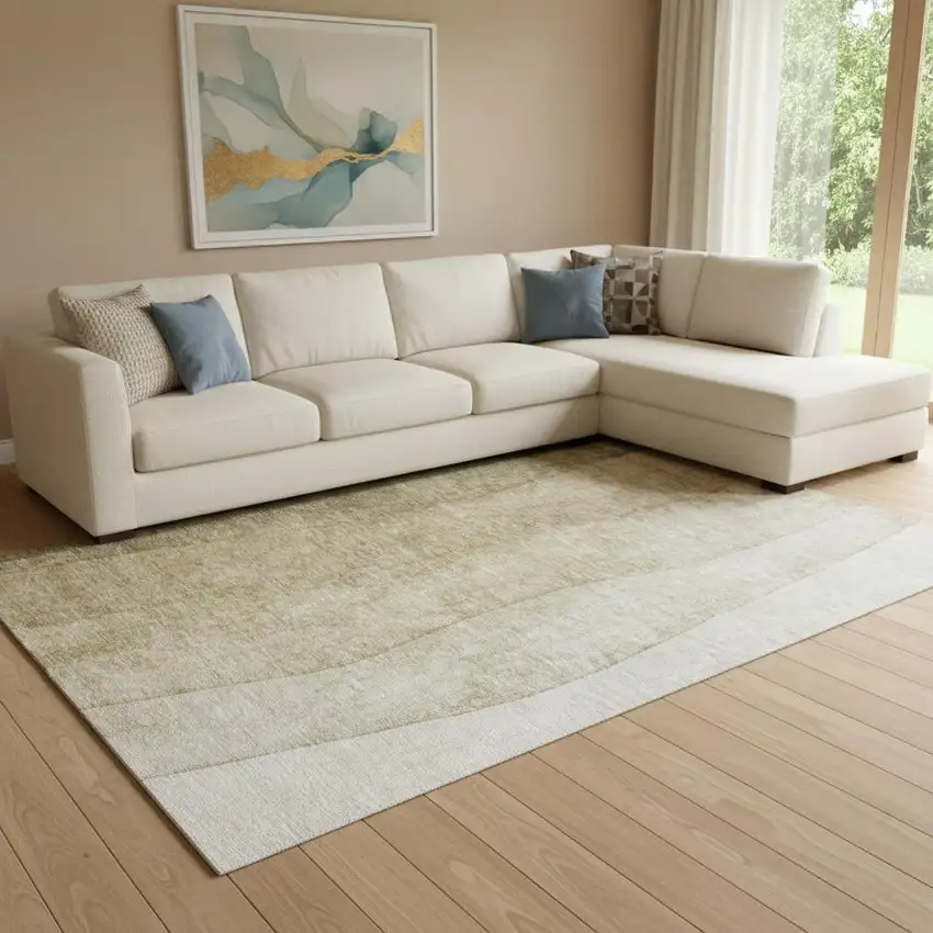 Taupe And Beige Ombre Washable Area Rug With UV Protection Photo 1