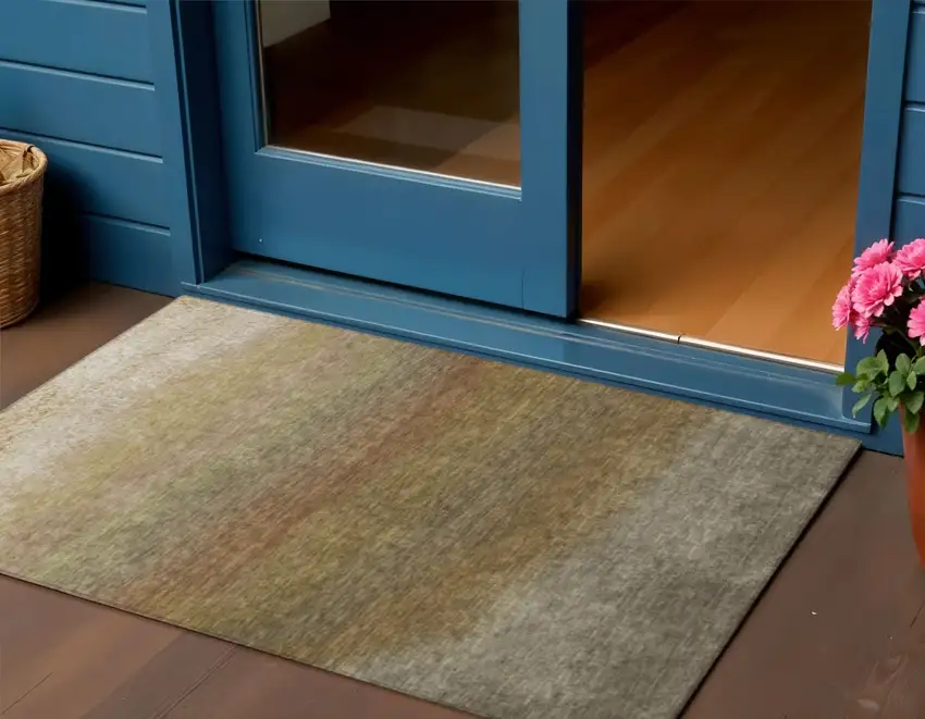 Taupe And Beige Ombre Washable Indoor Outdoor Area Rug Photo 2