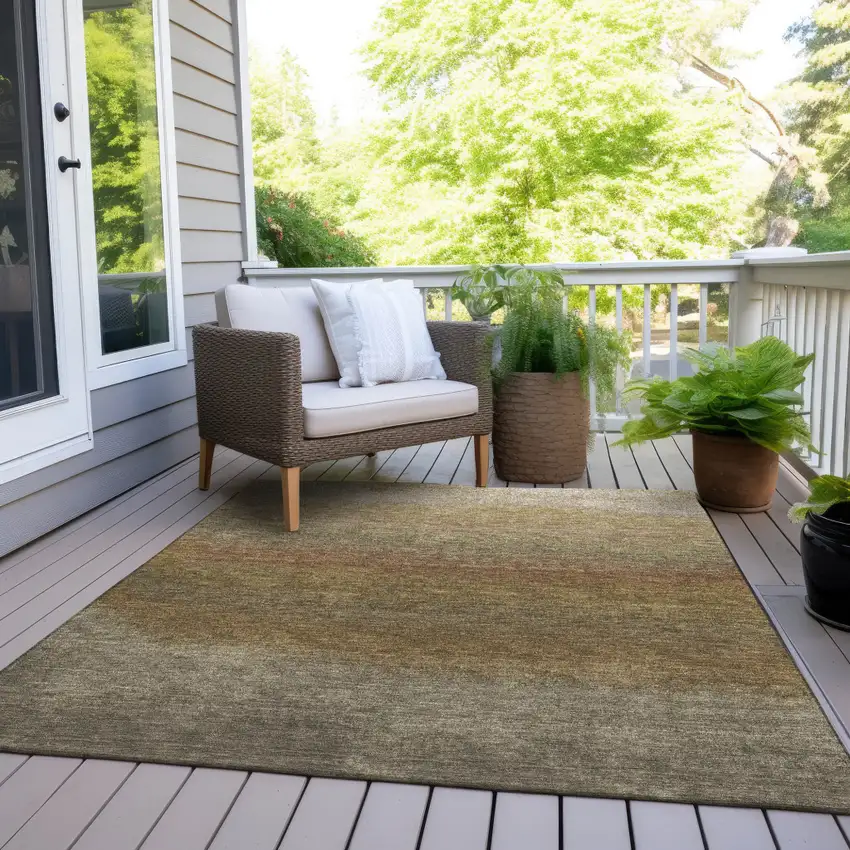 Taupe And Beige Ombre Washable Indoor Outdoor Area Rug Photo 9