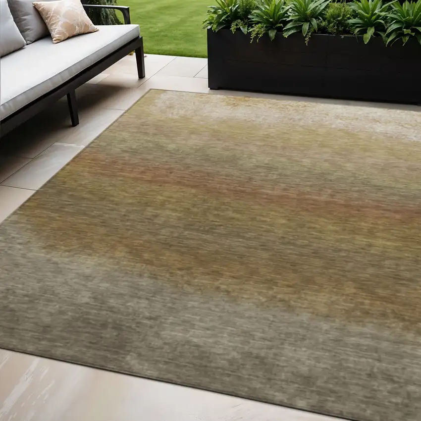 Taupe And Beige Ombre Washable Indoor Outdoor Area Rug Photo 2