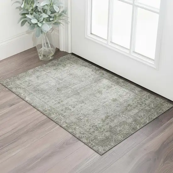 Taupe And Beige Oriental Washable Area Rug With UV Protection Photo 2