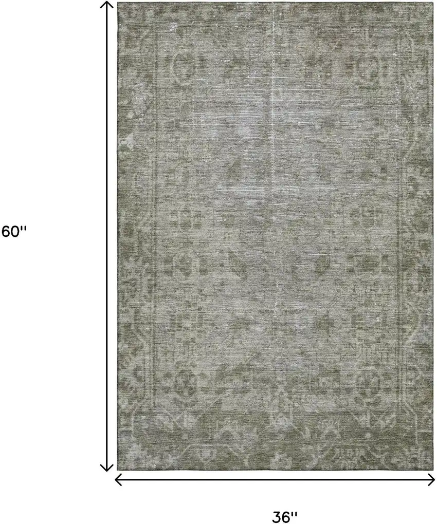 Taupe And Beige Oriental Washable Area Rug With UV Protection Photo 3