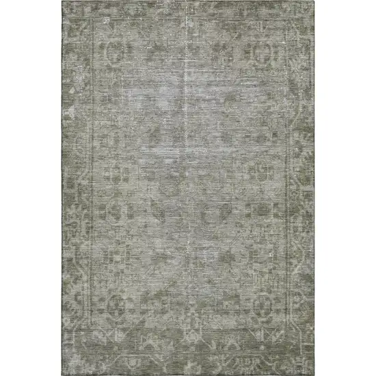 Taupe And Beige Oriental Washable Area Rug With UV Protection Photo 1