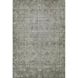 Photo of Taupe And Beige Oriental Washable Area Rug With UV Protection