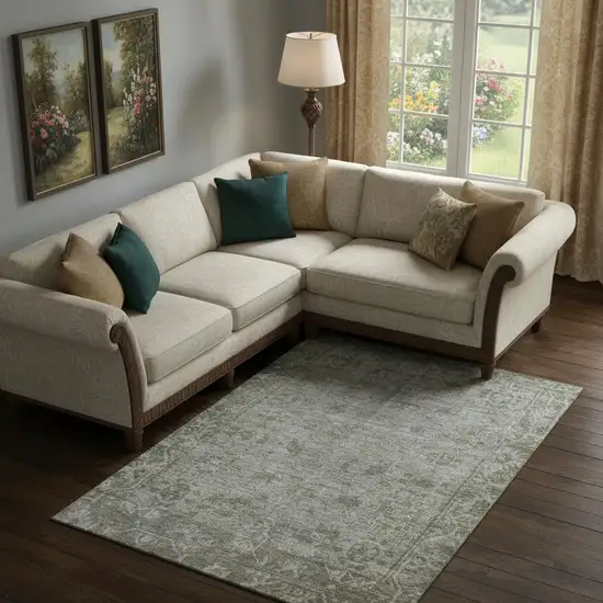 Taupe And Beige Oriental Washable Area Rug With UV Protection Photo 2