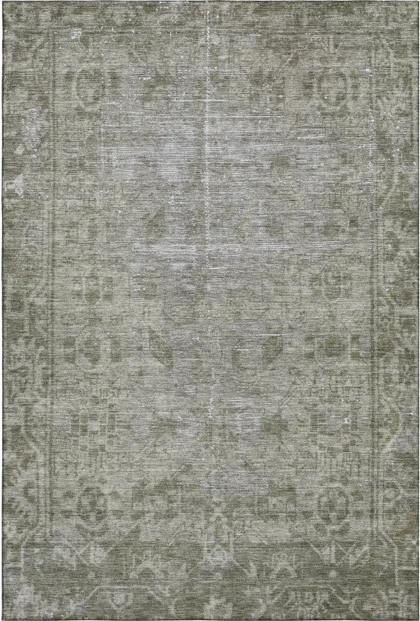 Taupe And Beige Oriental Washable Area Rug With UV Protection Photo 1