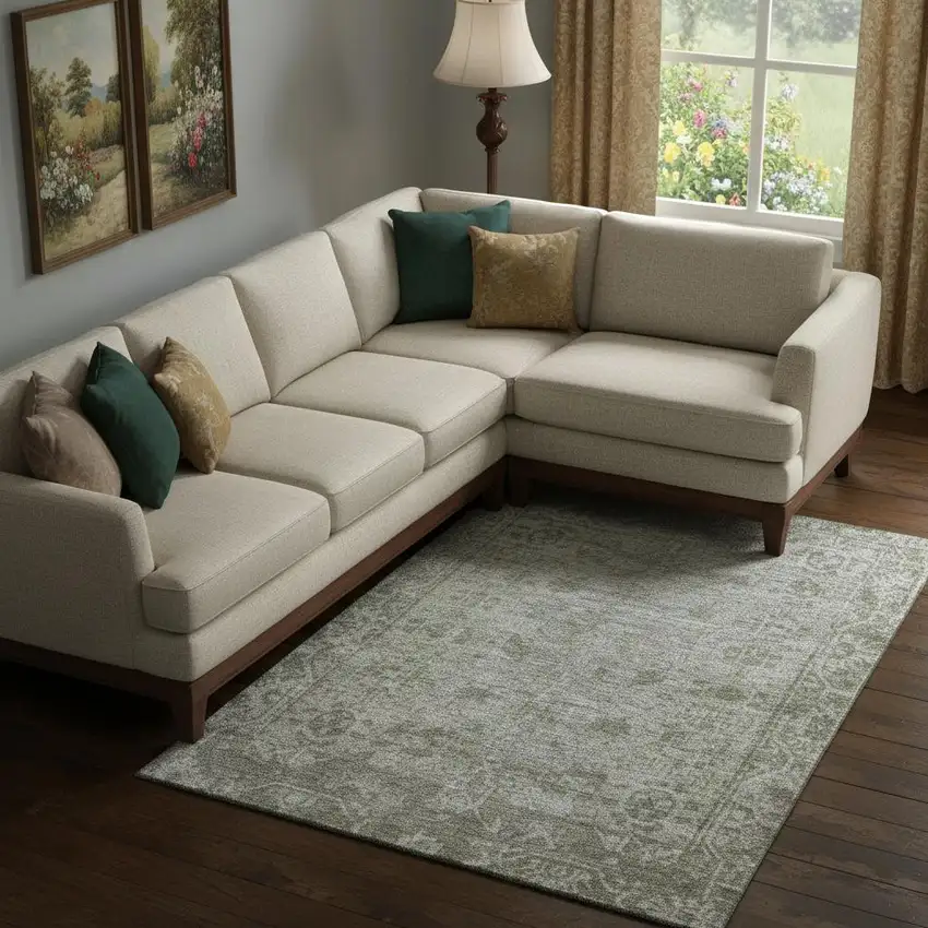 Taupe And Beige Oriental Washable Area Rug With UV Protection Photo 2