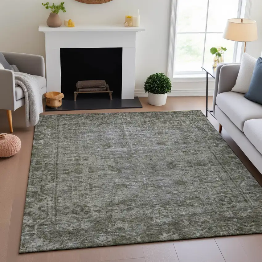 Taupe And Beige Oriental Washable Area Rug With UV Protection Photo 4