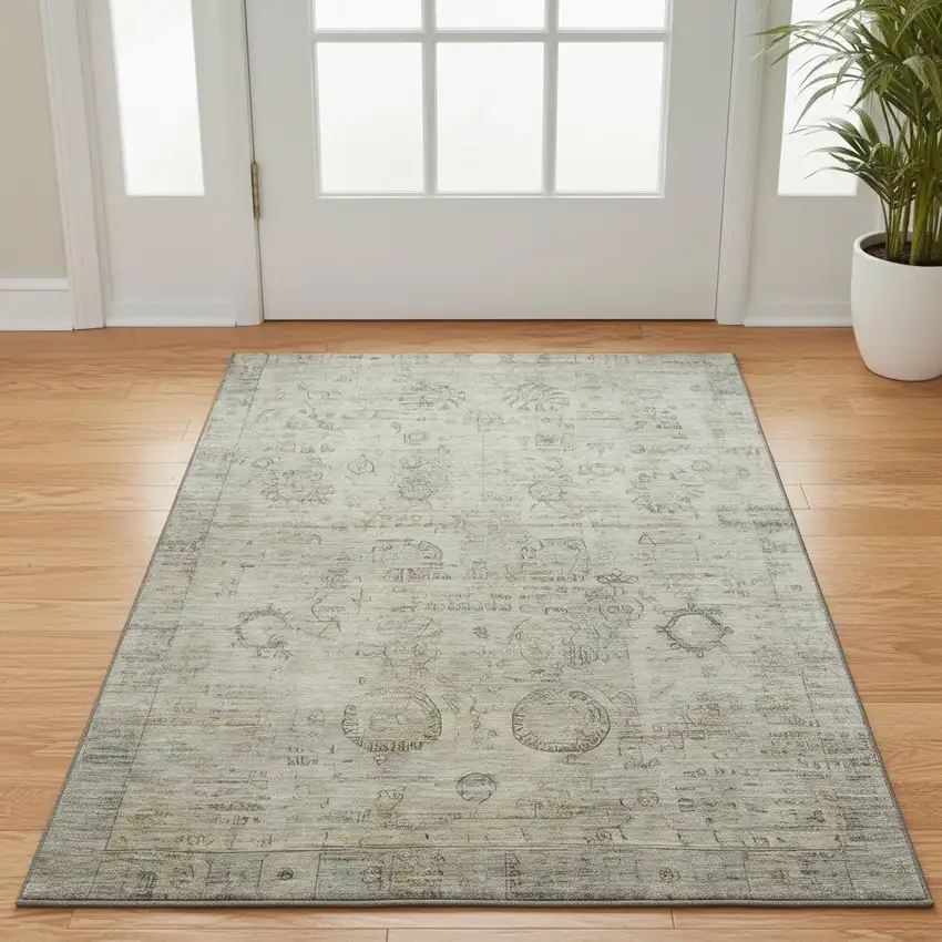 Taupe And Beige Oriental Washable Area Rug With UV Protection Photo 2