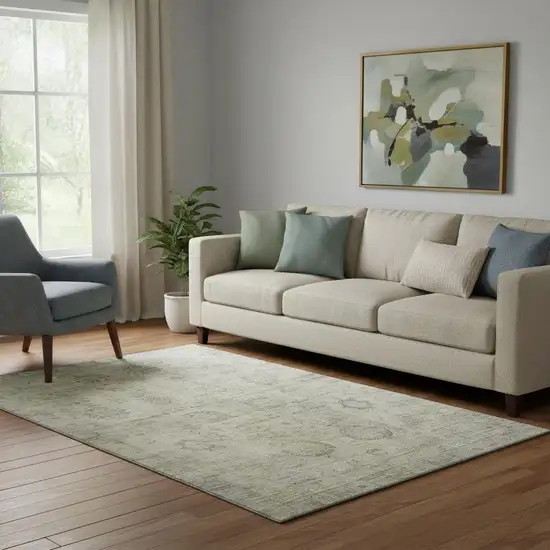 Taupe And Beige Oriental Washable Area Rug With UV Protection Photo 2