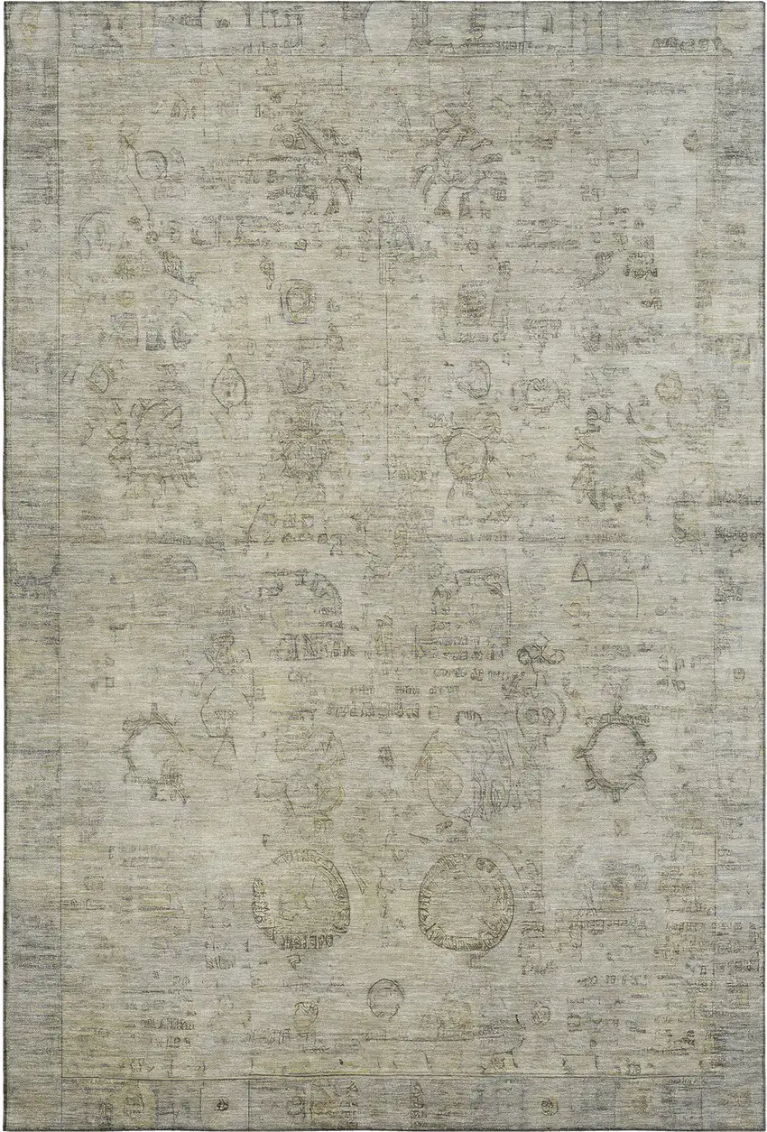 Taupe And Beige Oriental Washable Area Rug With UV Protection Photo 1