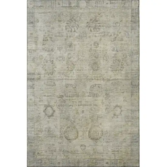 Taupe And Beige Oriental Washable Area Rug With UV Protection Photo 3