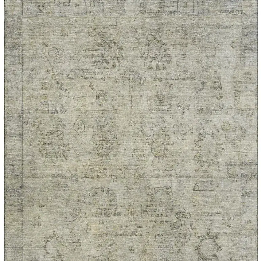 Taupe And Beige Oriental Washable Area Rug With UV Protection Photo 2