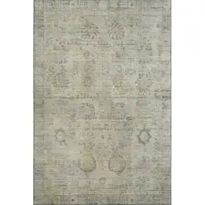 Photo of Taupe And Beige Oriental Washable Area Rug With UV Protection