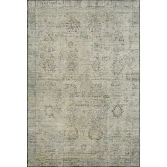 Taupe And Beige Oriental Washable Area Rug With UV Protection Photo 1