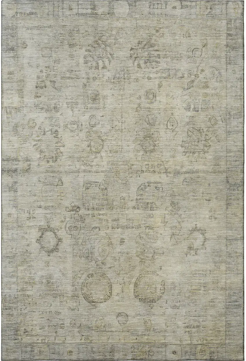 Taupe And Beige Oriental Washable Area Rug With UV Protection Photo 3