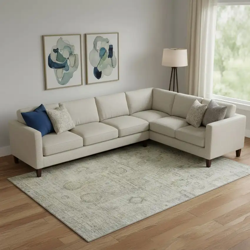 Taupe And Beige Oriental Washable Area Rug With UV Protection Photo 2