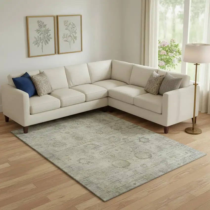 Taupe And Beige Oriental Washable Area Rug With UV Protection Photo 2