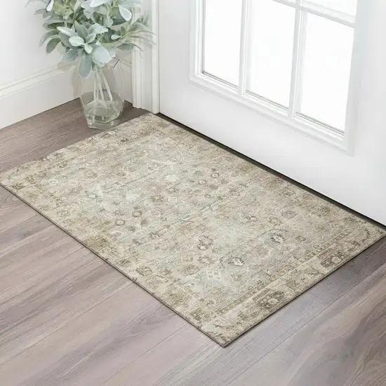 Taupe And Beige Oriental Washable Area Rug With UV Protection Photo 2
