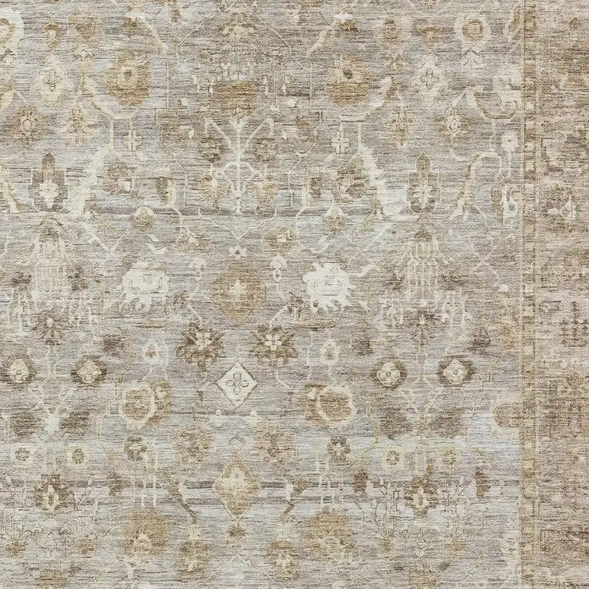 Taupe And Beige Oriental Washable Area Rug With UV Protection Photo 2