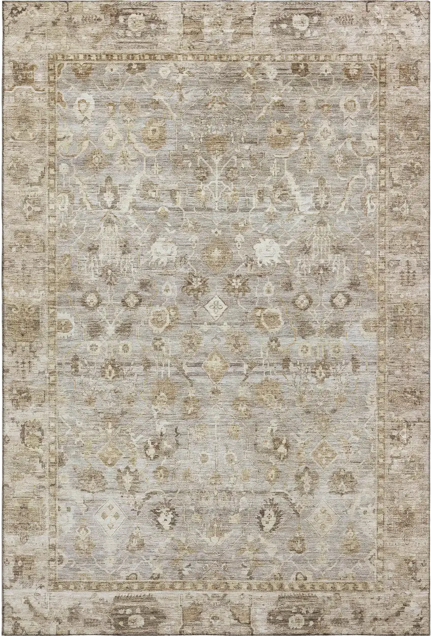 Taupe And Beige Oriental Washable Area Rug With UV Protection Photo 1