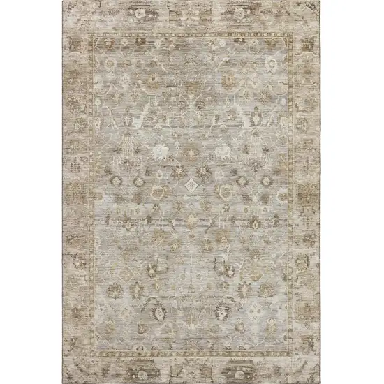 Taupe And Beige Oriental Washable Area Rug With UV Protection Photo 3