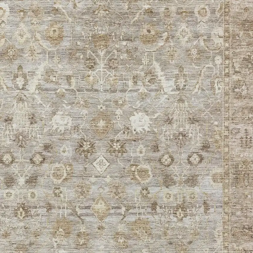Taupe And Beige Oriental Washable Area Rug With UV Protection Photo 2