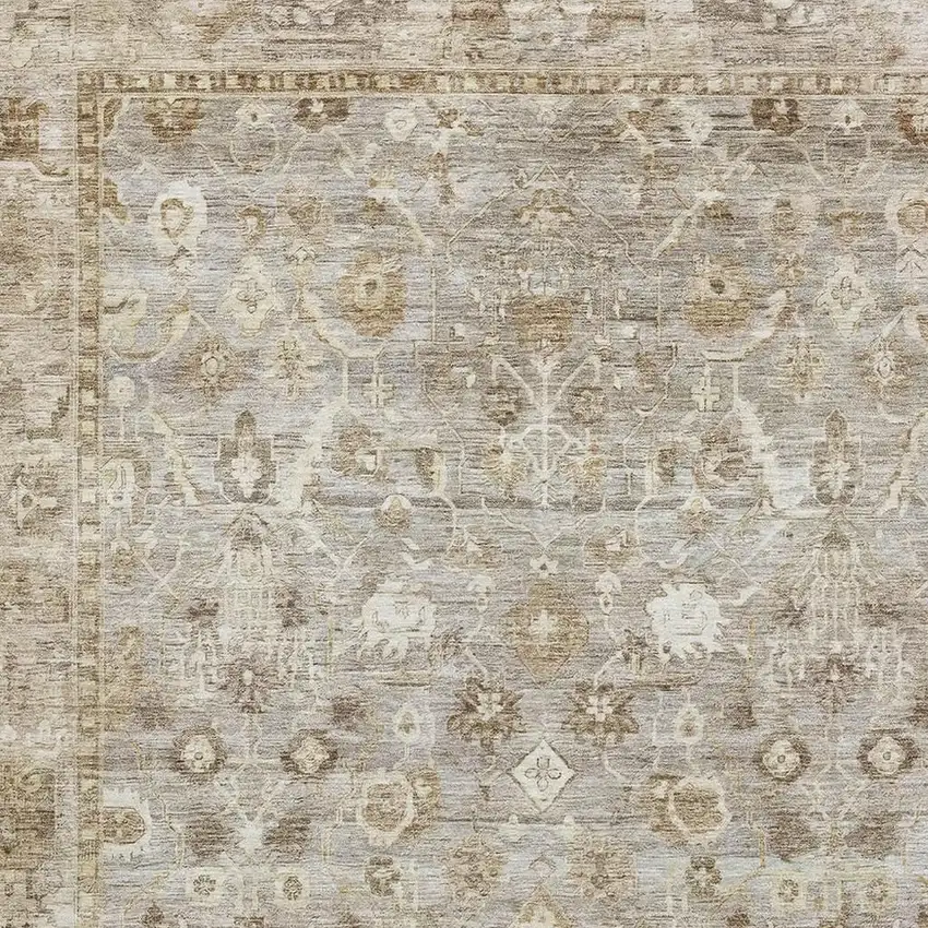 Taupe And Beige Oriental Washable Area Rug With UV Protection Photo 2