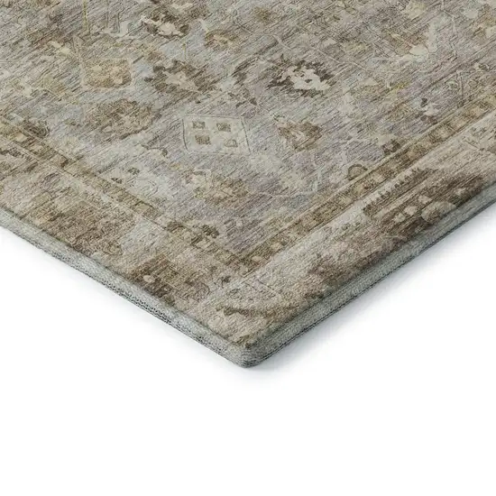 Taupe And Beige Oriental Washable Area Rug With UV Protection Photo 7