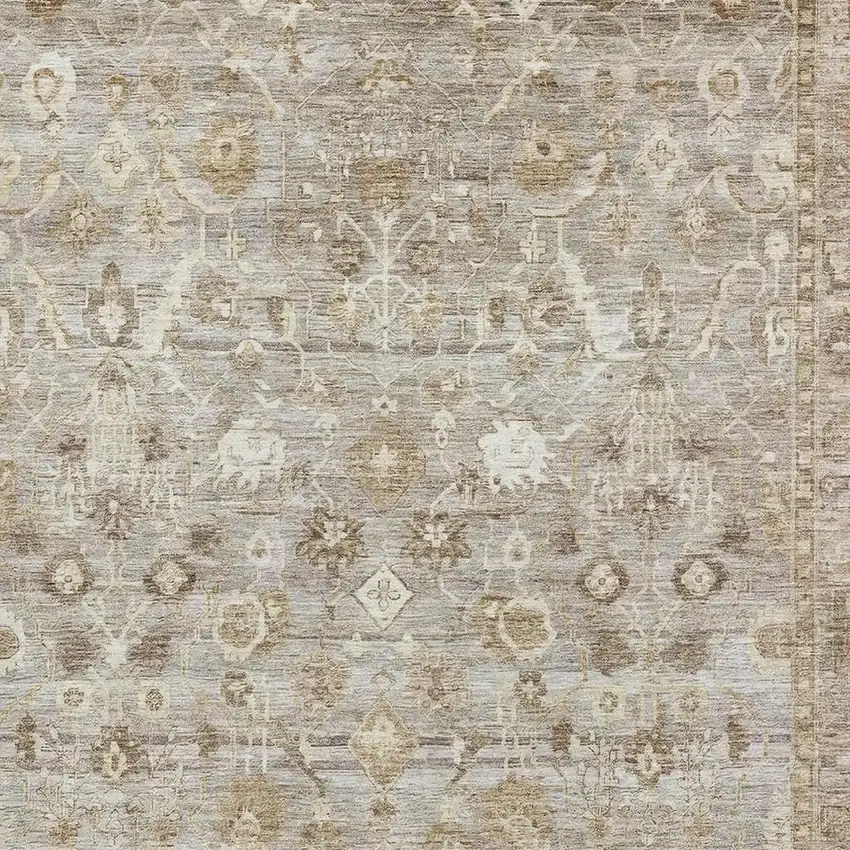 Taupe And Beige Oriental Washable Area Rug With UV Protection Photo 2
