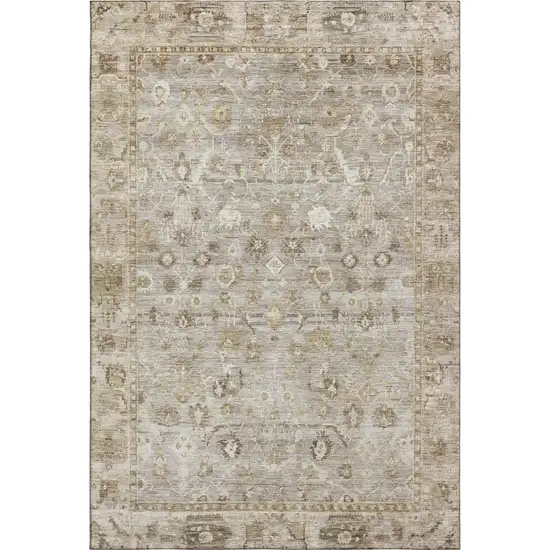 Taupe And Beige Oriental Washable Area Rug With UV Protection Photo 1