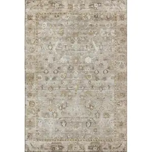 Photo of Taupe And Beige Oriental Washable Area Rug With UV Protection