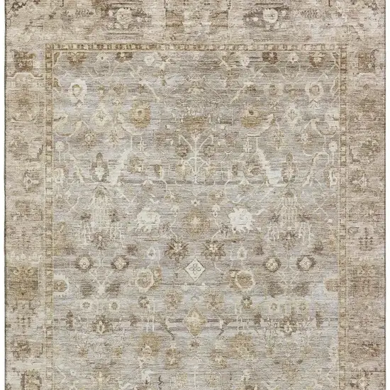 Taupe And Beige Oriental Washable Area Rug With UV Protection Photo 3