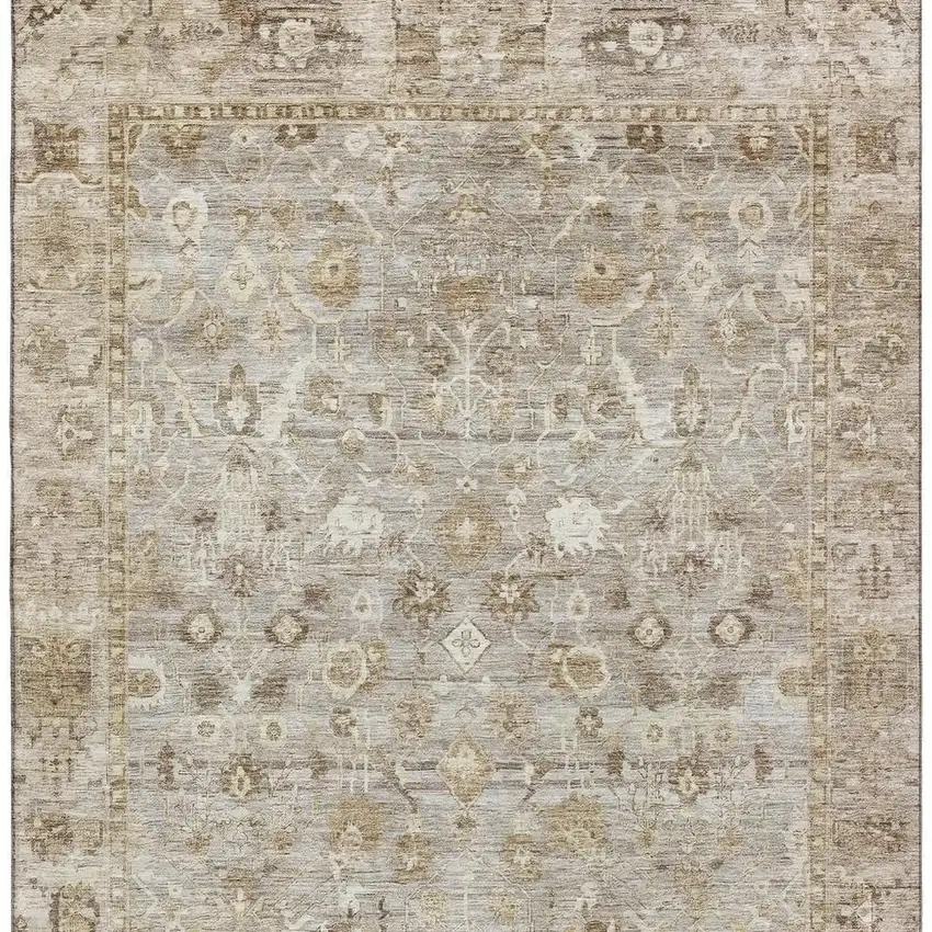Taupe And Beige Oriental Washable Area Rug With UV Protection Photo 3