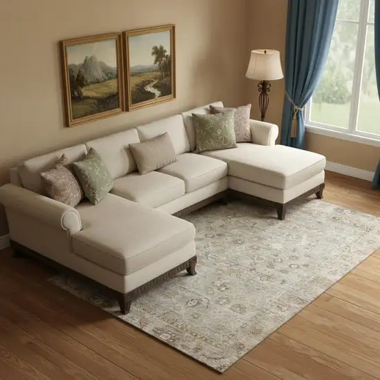 Taupe And Beige Oriental Washable Area Rug With UV Protection Photo 2