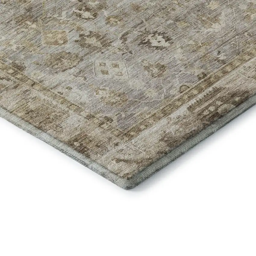 Taupe And Beige Oriental Washable Area Rug With UV Protection Photo 7